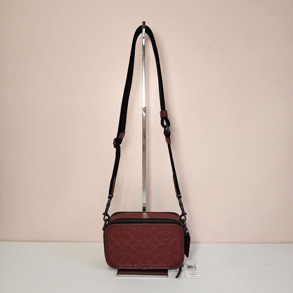NWT COACH CM153 Wyatt Crossbody In Signature & Smooth Calf Leather Wine Multi - Picture 1 of 9